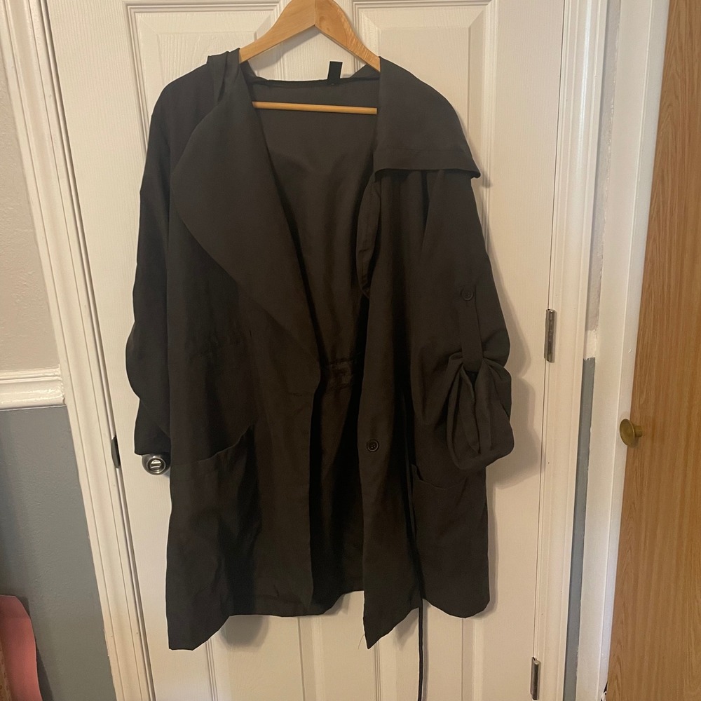 SHEIN Curve 3XL Black Hooded Open Front Jacket Cardigan